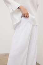Pantalone ampio bianco in lino con cordoncino laminato in vita - YES SHOPPantaloniOTTOD'AMEDP0012-IT 341340811323771