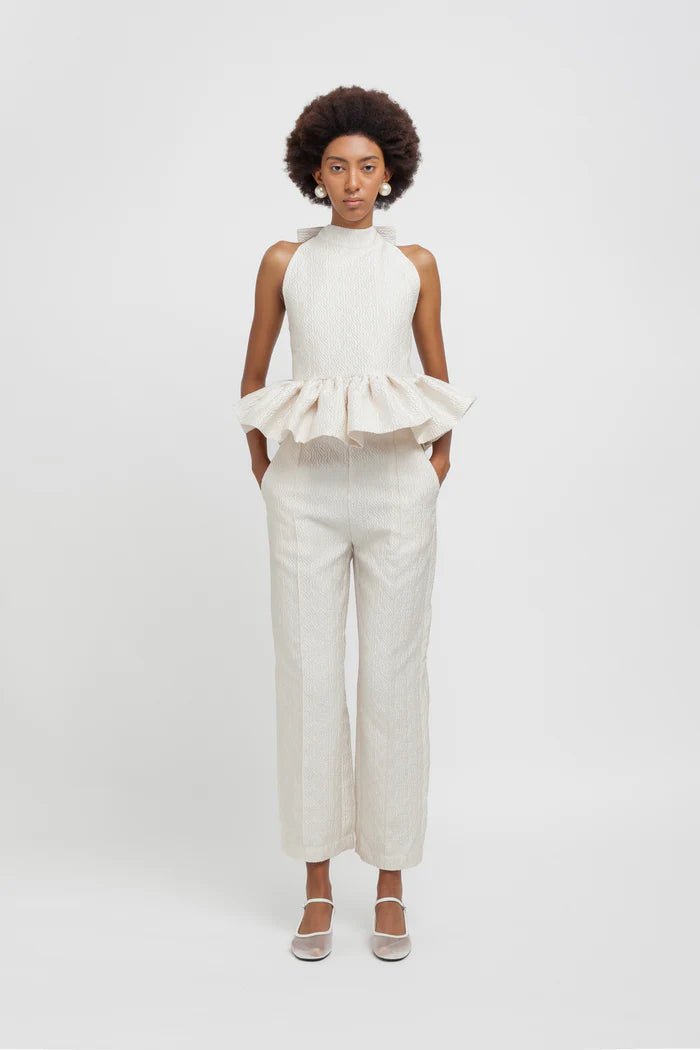 Top halter bianco perla scollo V con balza - YES SHOPTopWEILI ZHENGS26CT05-XXS1208248182771