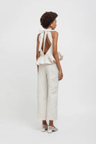 Top halter bianco perla scollo V con balza - YES SHOPTopWEILI ZHENGS26CT05-XXS1208248182771