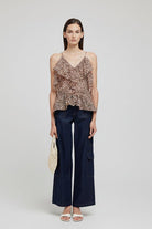 Top in chiffon con balze rosa maculato - YES SHOPTopWEILI ZHENGS26CT11-XXS5590148182771
