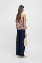 Top in chiffon con balze rosa maculato - YES SHOPTopWEILI ZHENGS26CT11-XXS5590148182771
