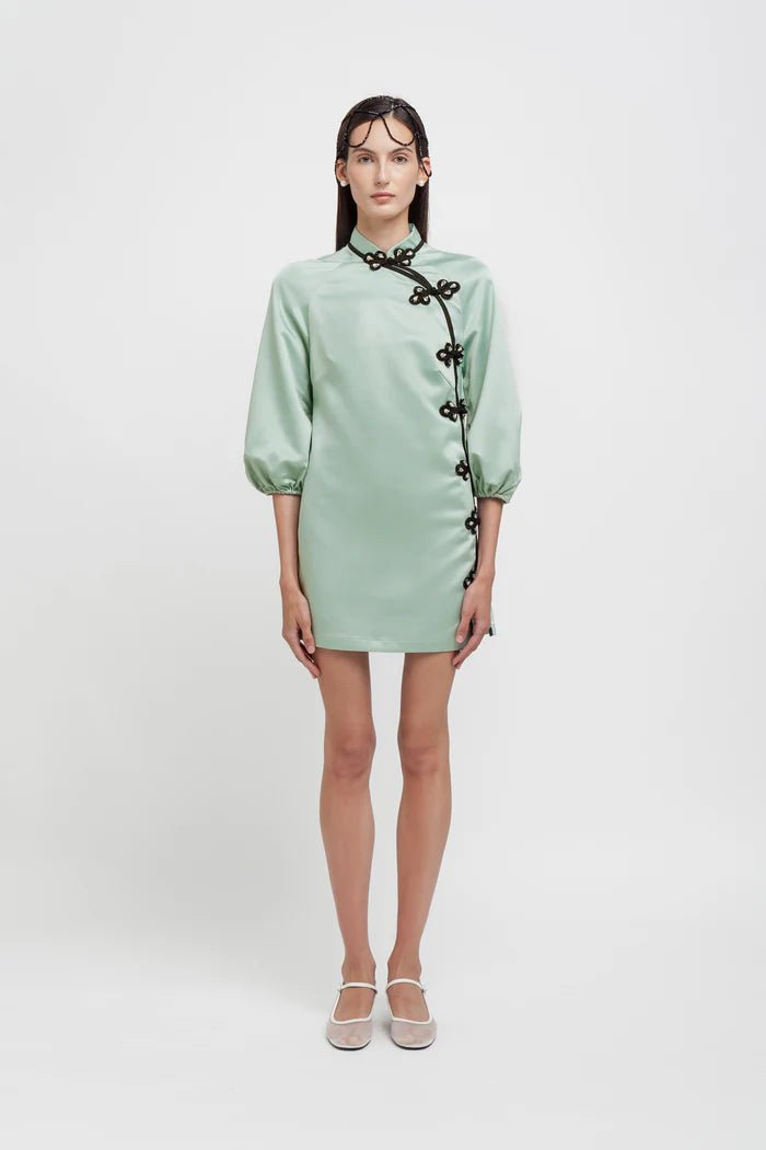 Abito qipao verde acqua stile orientale con applicazioni - YES SHOPAbitiWEILI ZHENGS26DC07-XXS6777248182771