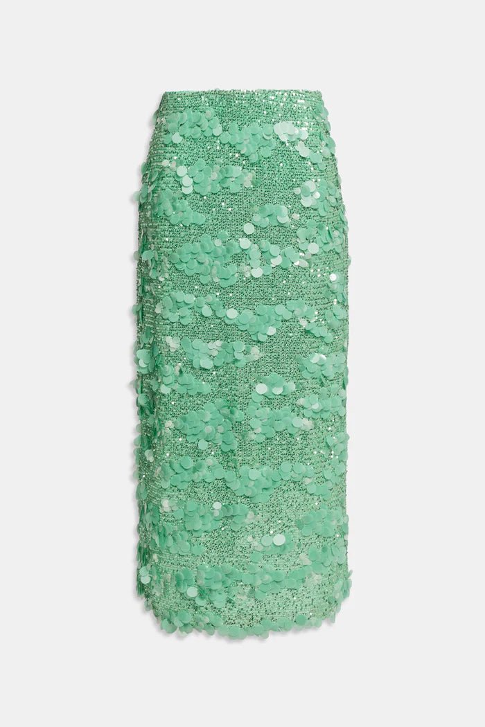 Gonna longuette verde acqua in paillettes con spacco laterale - YES SHOPGonneWEILI ZHENGS26PG13-XXS6287248182771