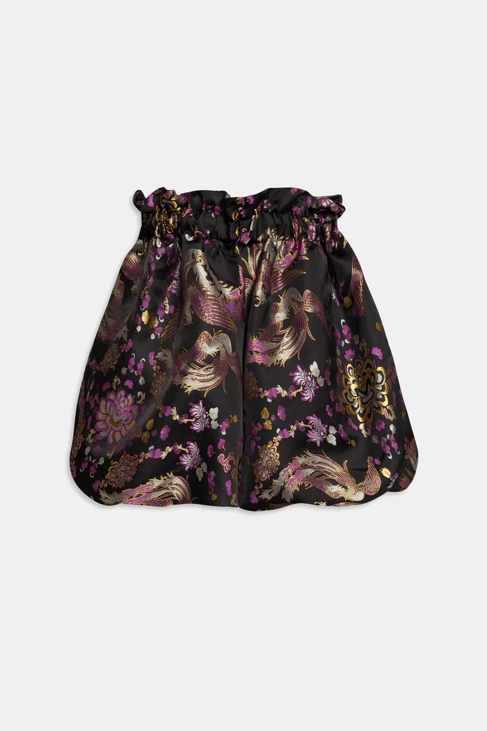 Shorts nuvola neri con tessuto broccato orientale viola e oro - YES SHOPShortsWEILI ZHENGS26PS03-XXS3977248182771