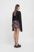 Shorts nuvola neri con tessuto broccato orientale viola e oro - YES SHOPShortsWEILI ZHENGS26PS03-XXS3977248182771