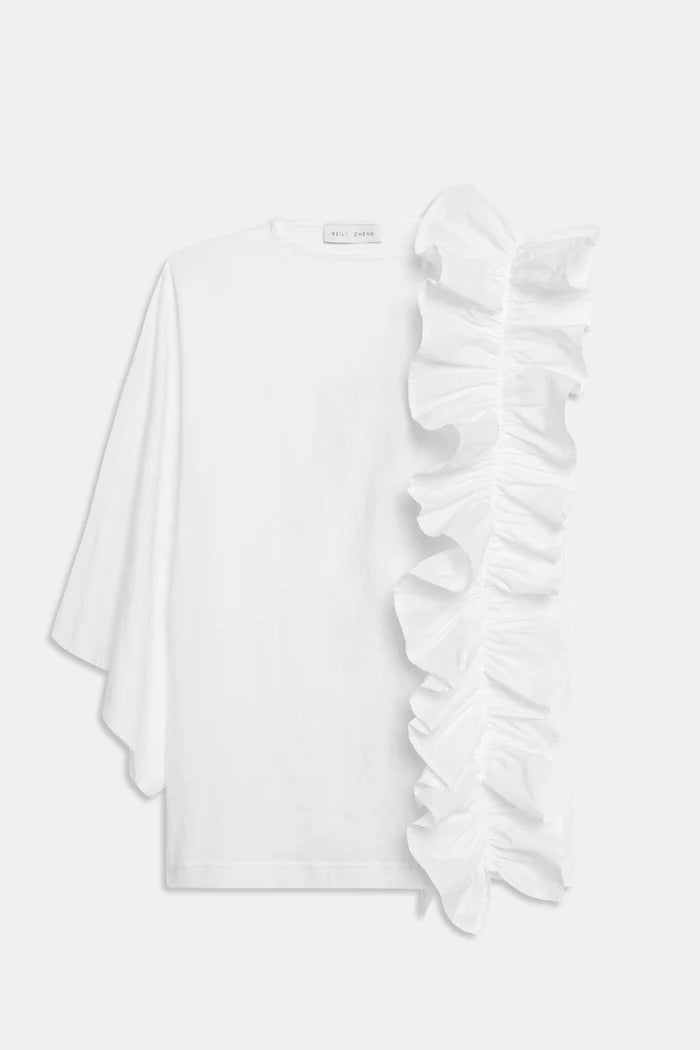 T-shirt bianca asimmetrica con rouches - YES SHOPT-shirtWEILI ZHENGS26TS04-XXS