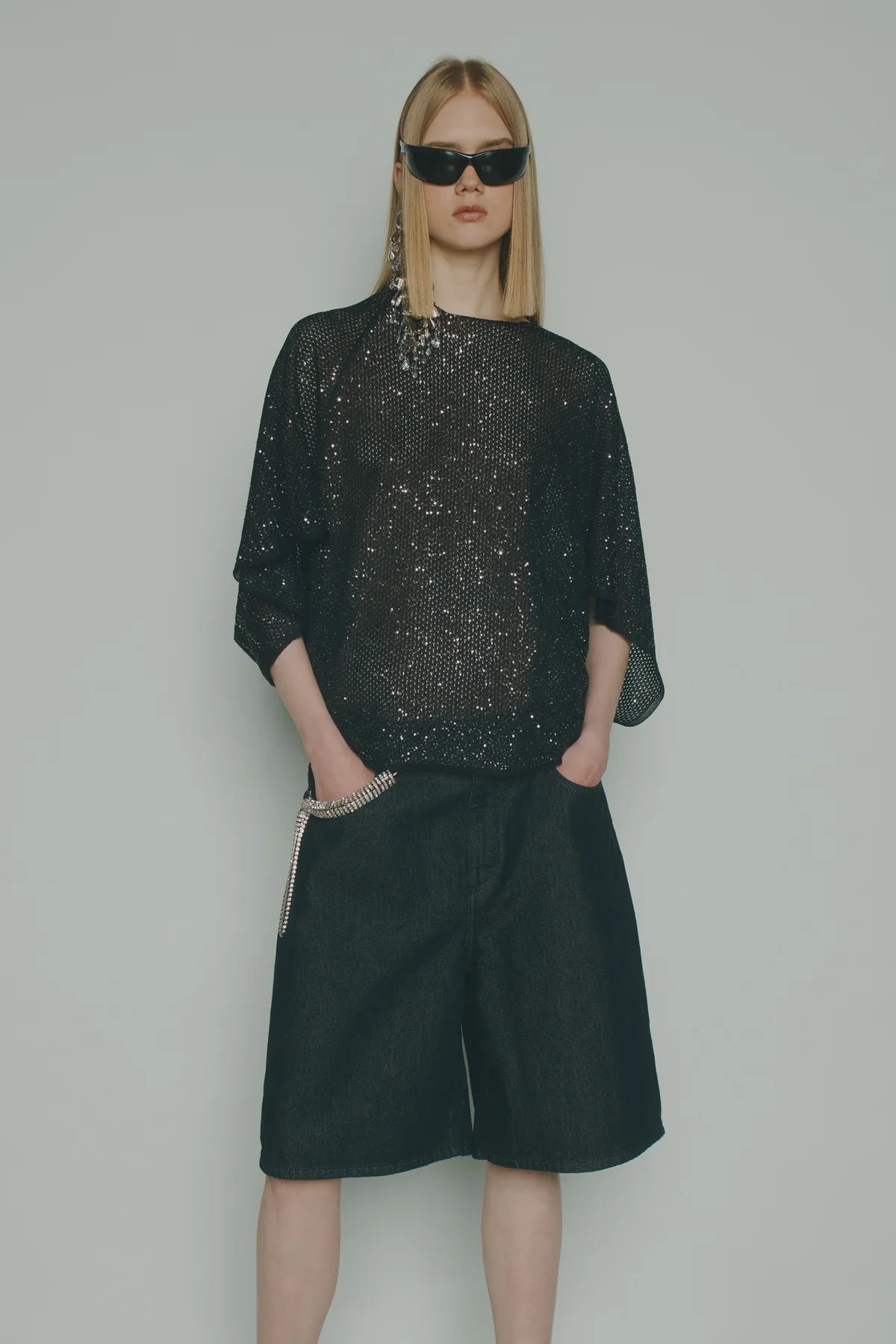 Maglia nera in paillettes tramate con maniche a kimono - YES SHOPMaglieCIRCUS HOTELH6SL03-IT 344555549676771