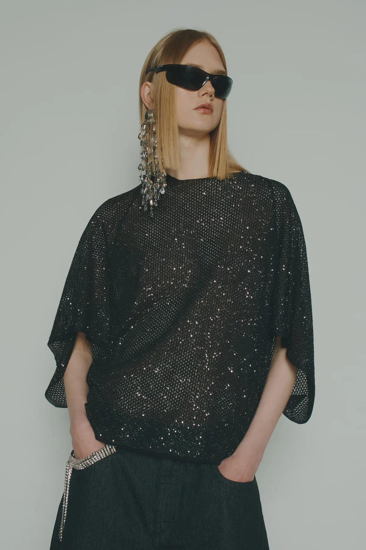 Maglia nera in paillettes tramate con maniche a kimono - YES SHOPMaglieCIRCUS HOTELH6SL03-IT 344555549676771