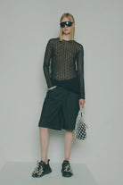 Bermuda in denim nero con fascia in organza e catena gioiello - YES SHOPBermudaCIRCUS HOTELH6SY30-IT 348379908162771