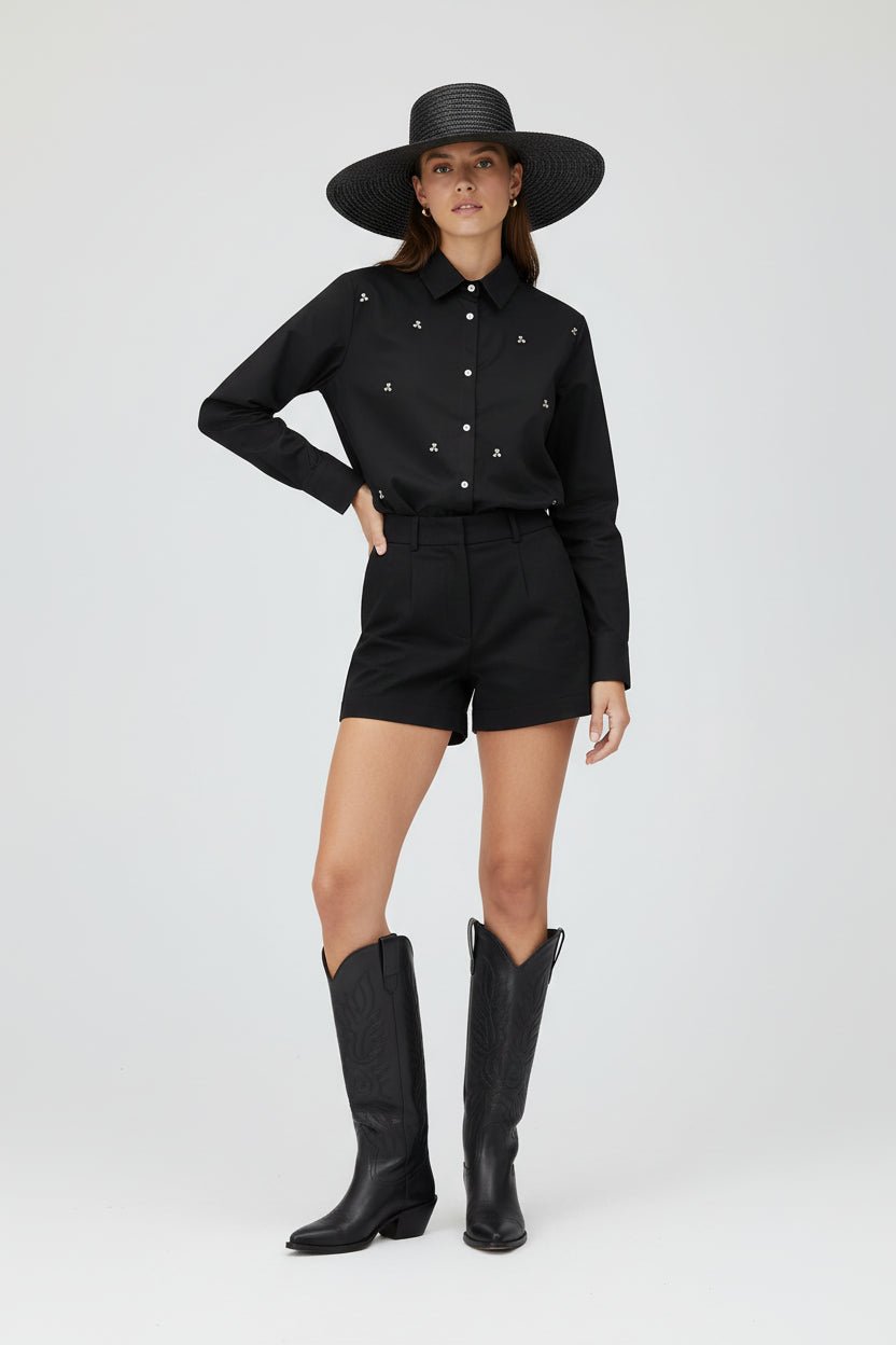 Camicia oversize nera con applicazioni - YES SHOPCamicieA PAPER KIDS6PKWOSI153-IT 341855448182771