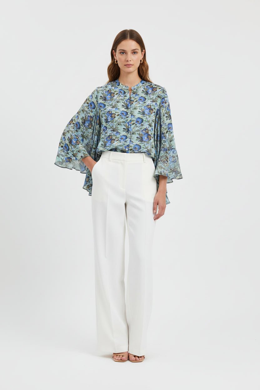 Blusa Thaila verde e azzurra con stampa floreale - YES SHOPBluseSEMICOUTUREY6SS03-IT 345100018162771
