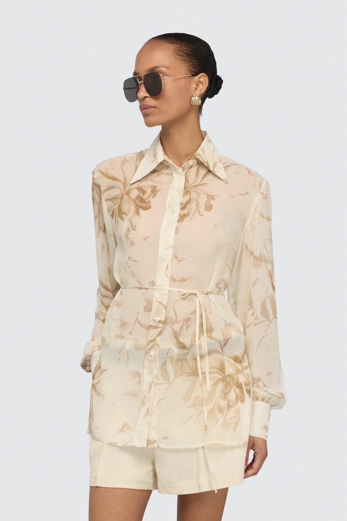 Camicia lunga Juana panna stampa floreale con cinturino e spacco laterale - YES SHOPCamicieSEMICOUTUREY6SS10-IT 34