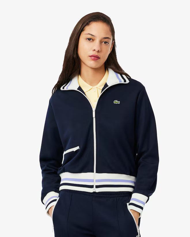 Felpa Blu Lacoste con Righe e Zip