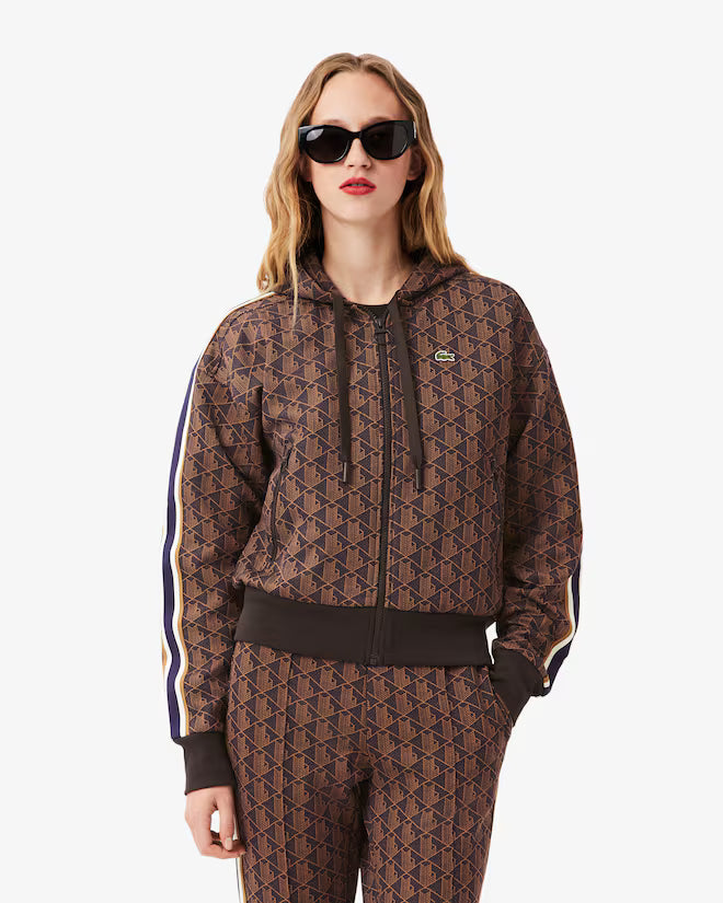 Felpa Marrone Jacquard con Monogramma Lacoste