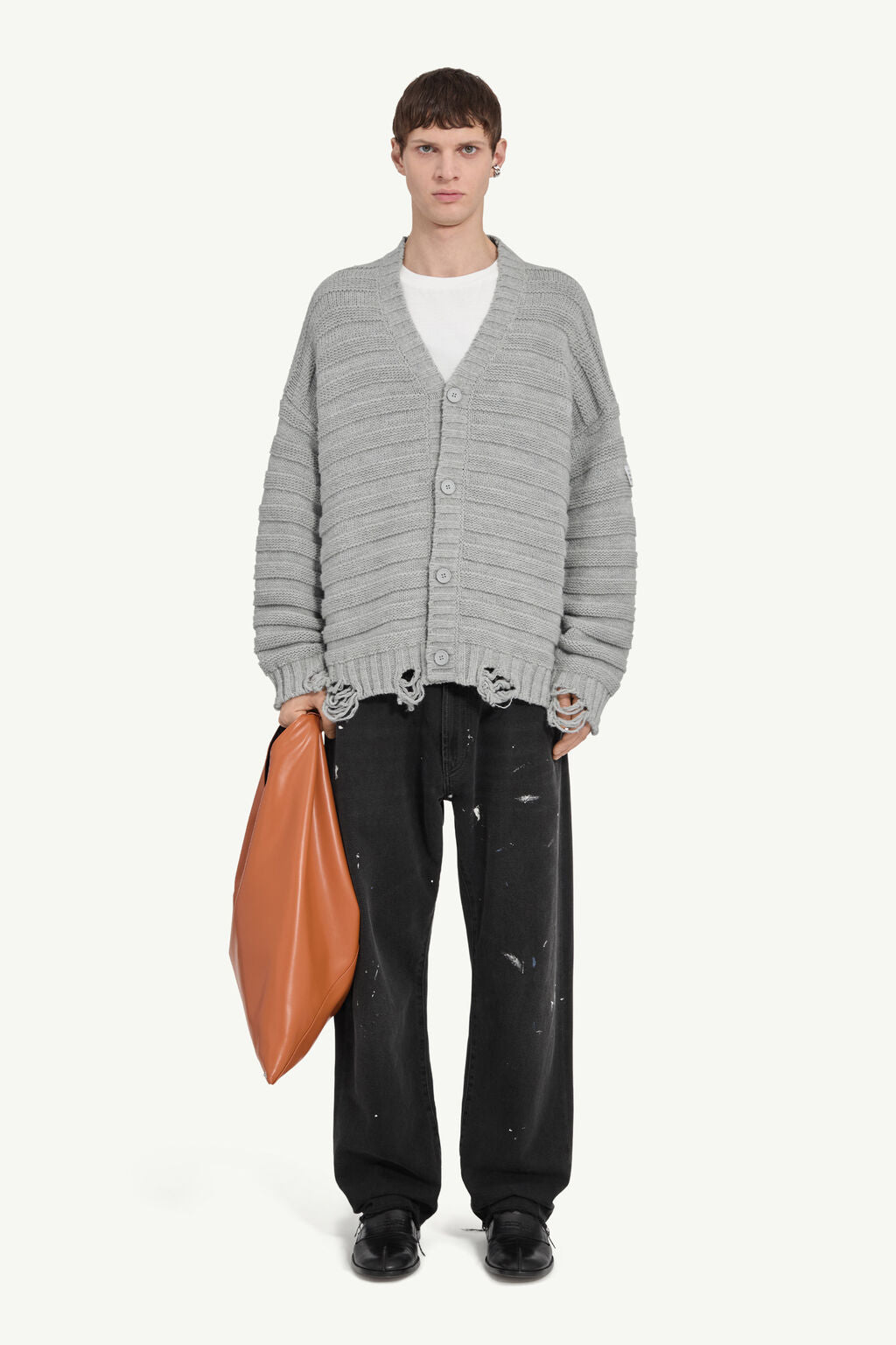 Cardigan in lana grigia con dettagli MM6