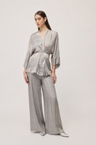 Pantaloni palazzo azzurri in raso di viscosa gessato effetto pennellato - YES SHOPPantaloniOTTOD'AMETP0058-IT 34