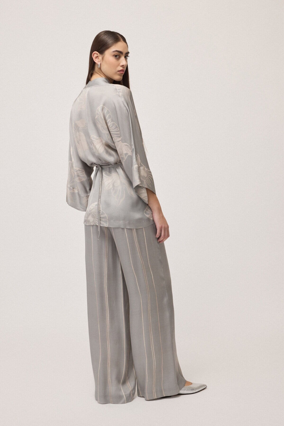 Pantaloni palazzo azzurri in raso di viscosa gessato effetto pennellato - YES SHOPPantaloniOTTOD'AMETP0058-IT 34
