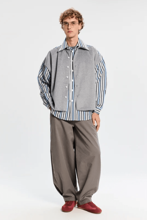 Camicia a doppio strato grigia e base a righe - YES SHOPCamicieBONSAISH003004-XXS