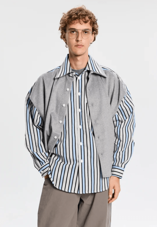 Camicia a doppio strato grigia e base a righe - YES SHOPCamicieBONSAISH003004-XXS