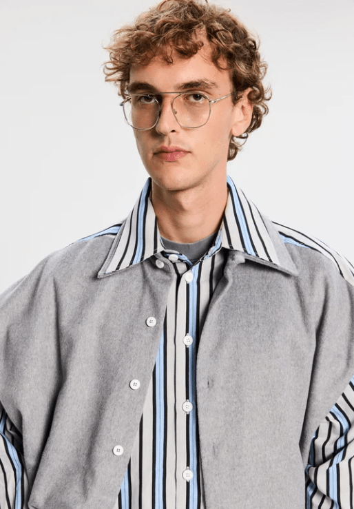 Camicia a doppio strato grigia e base a righe - YES SHOPCamicieBONSAISH003004-XXS