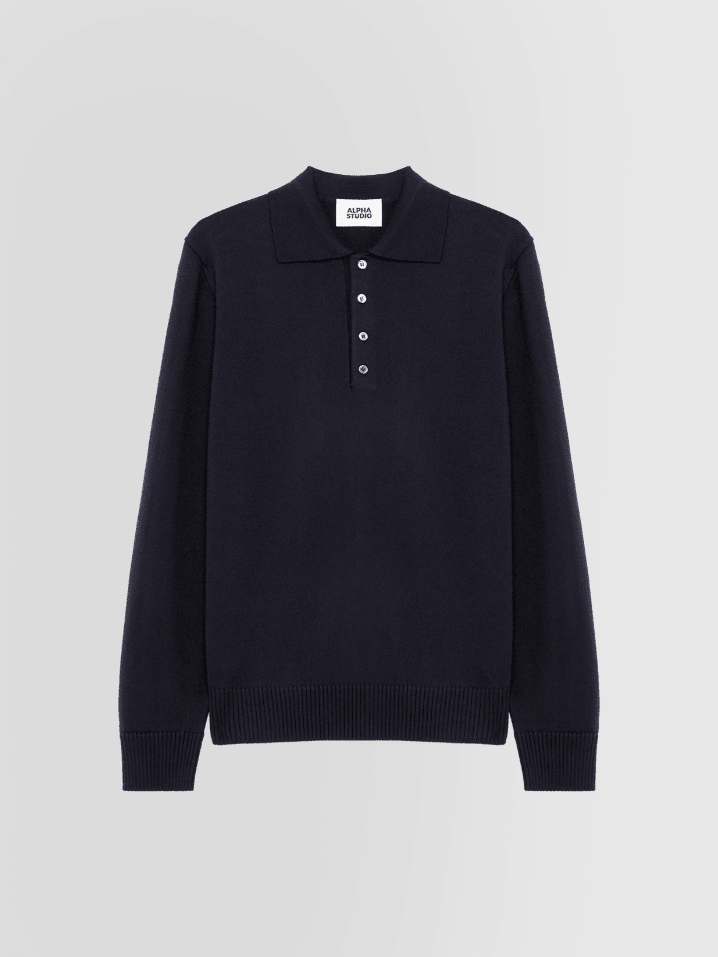 Maglia a polo in lana rasata blu notte - YES SHOPPoloALPHA STUDIOAU-7023B-IT 363995455091971