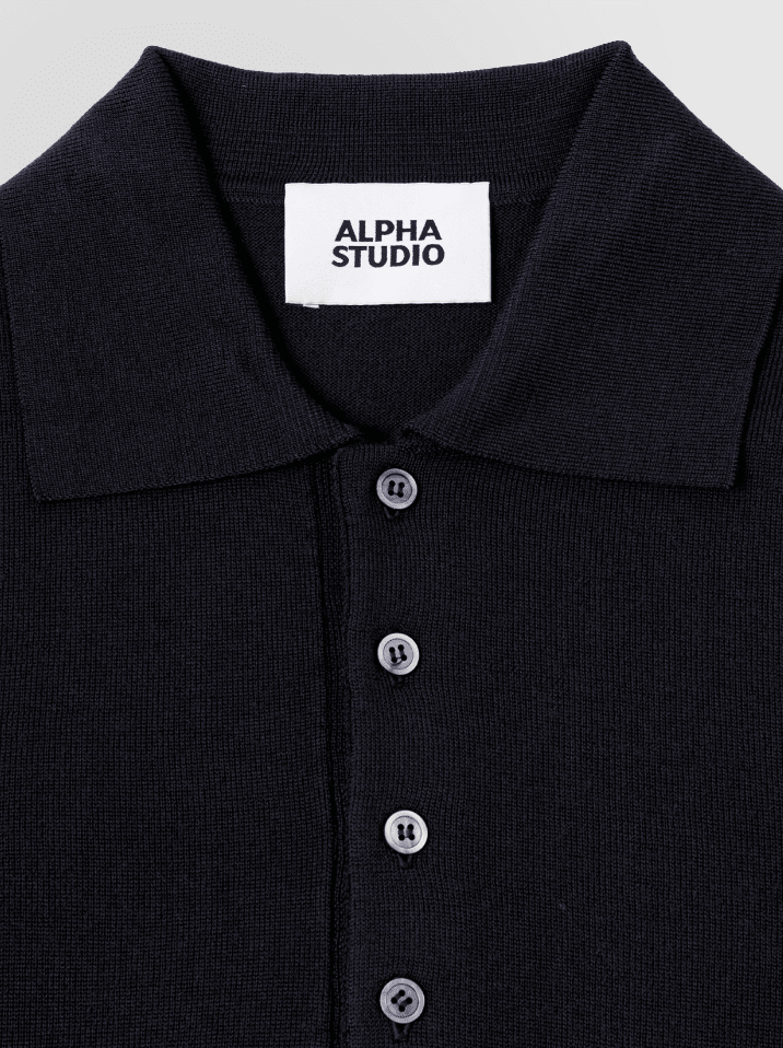Maglia a polo in lana rasata blu notte - YES SHOPPoloALPHA STUDIOAU-7023B-IT 363995455091971