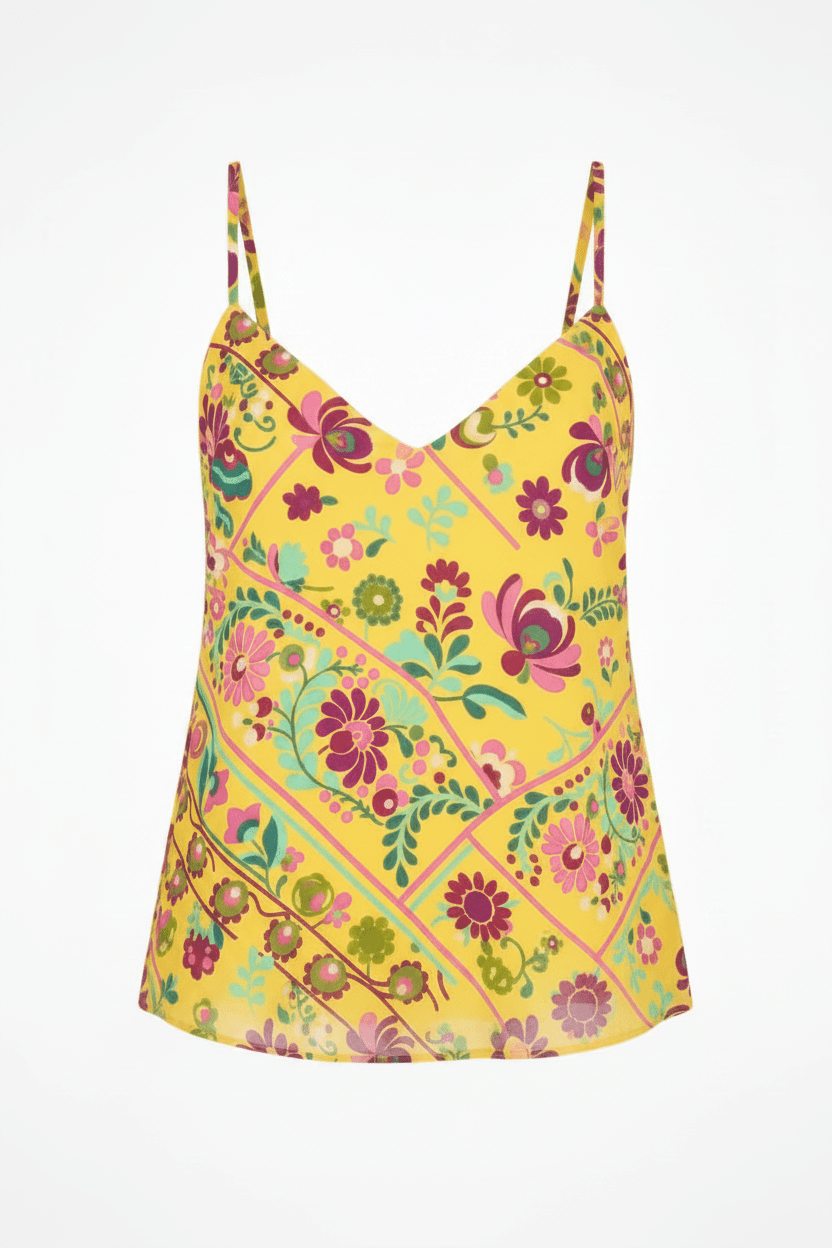 Top canotta giallo in georgette con motivi floreali - YES SHOPCanotteMISS BIKINIV6000D-IT 343588485344771