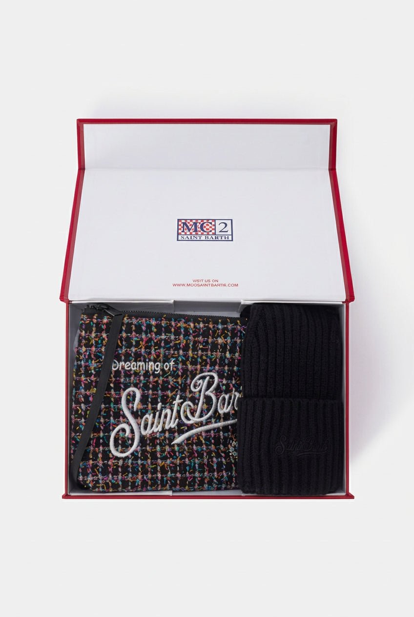 Set pochette nera in tweed e berretto nero - YES SHOPCappelliMC2 SAINT BARTHBOX0048/TWEED-Taglia unica