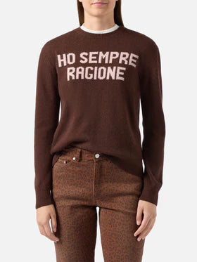 Maglione New Queen in Cashmere Marrone con Jacquard 'Ho sempre ragione'