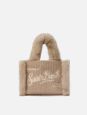 Borsa Vanity Mini Shearling Rib Beige: Pelle e Lana a Trecce