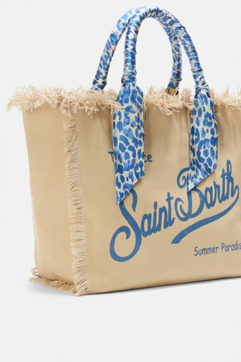 Borsa Vanity in canvas sabbia con manico foulard blu stampa animalier - YES SHOPBorse a spallaMC2 SAINT BARTHVANI045/09249L-Taglia unica