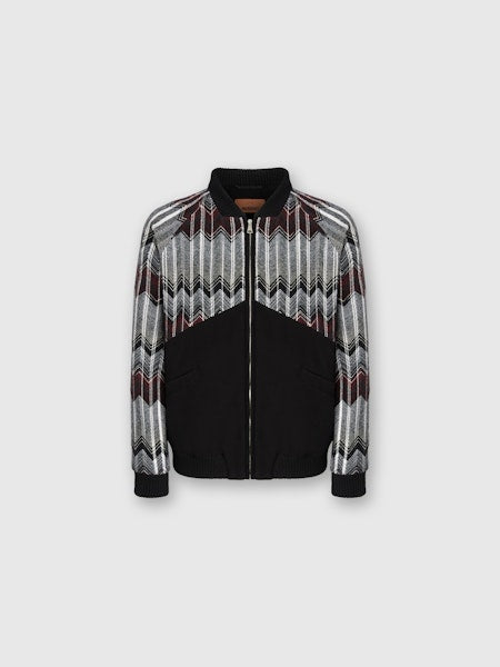 Bomber a Fantasia Zig Zag: Tessuto Misto Lana Nero/Grigio