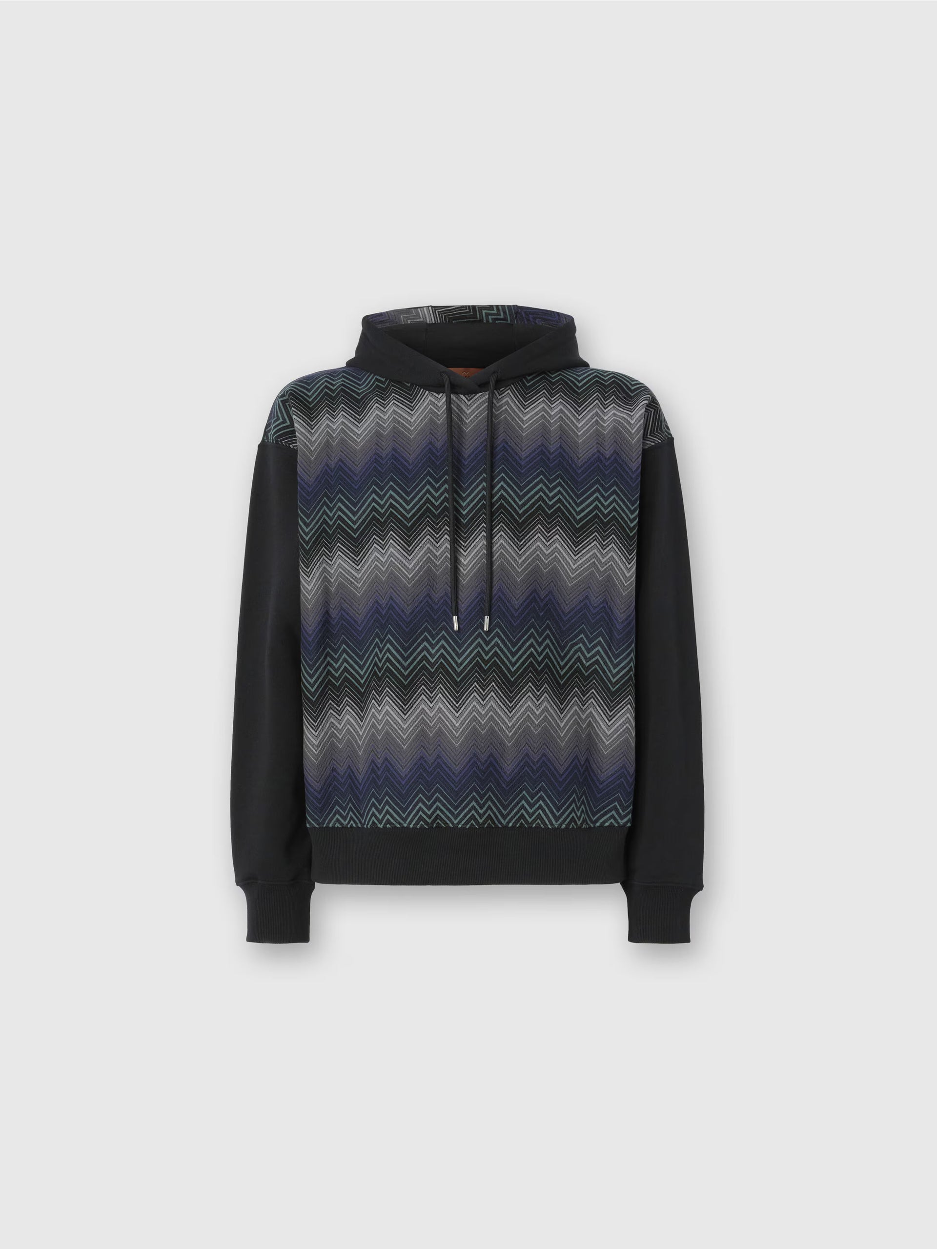 Felpa con Cappuccio con Inserti Zig Zag Nero/Grigio