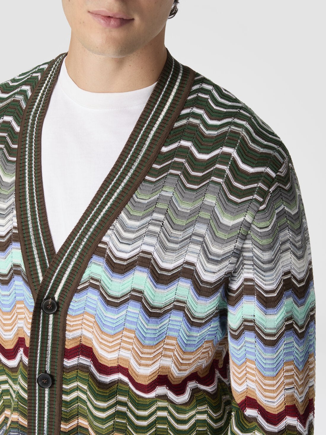 Cardigan in cotone e viscosa chevron con motivo greca multicolor - YES SHOPCardiganMISSONIUS26SM02 BK01G8-IT 427421505742771