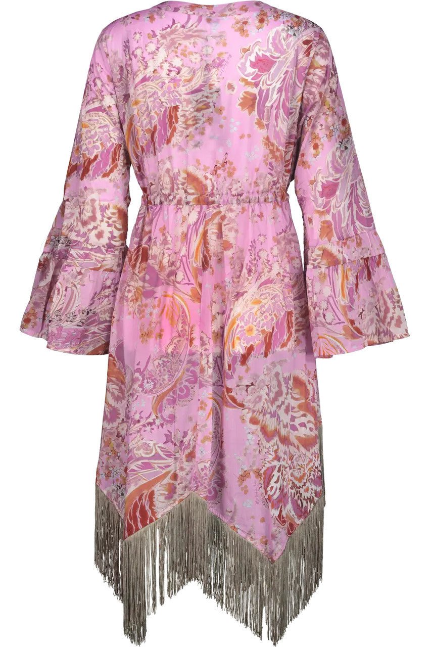 Vestaglia Kaftano rosa con stampa floreale e frange - YES SHOPBeachwearMISS BIKINIV6011D-Taglia unica