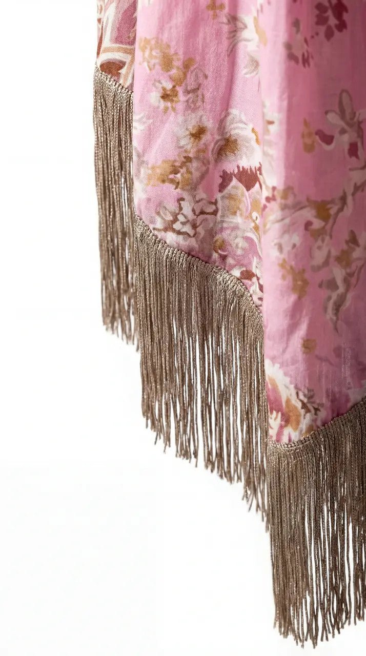 Vestaglia Kaftano rosa con stampa floreale e frange - YES SHOPBeachwearMISS BIKINIV6011D-Taglia unica