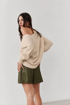 Maglione in filo mandorla con scollo V - YES SHOPMaglioniMERCIW216/27170-XXS9609501477871
