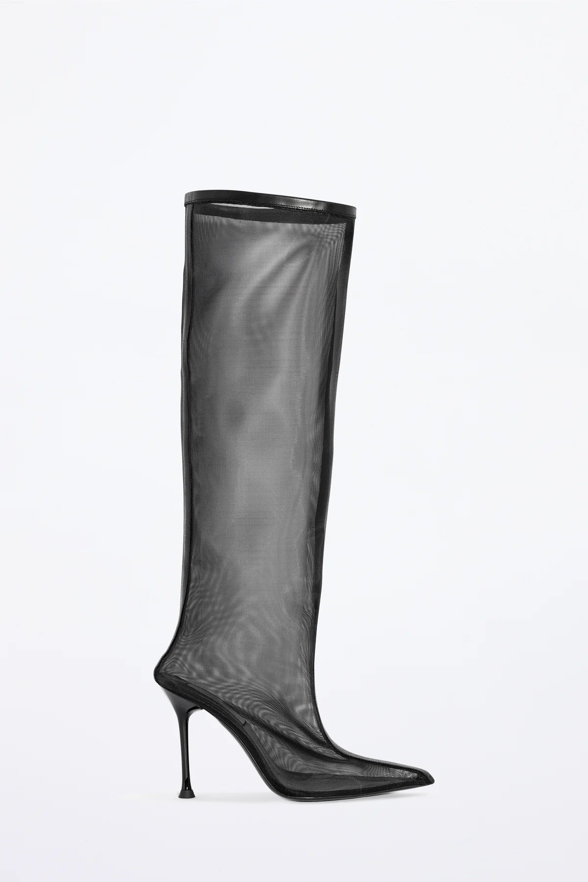 Stivale Nero in Simil Organza Rigido - Tacco Stiletto 9cm