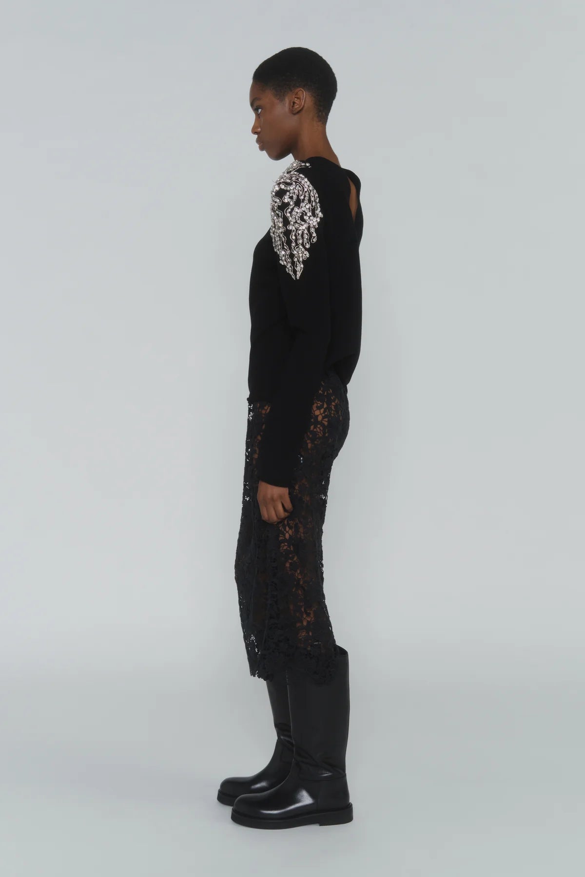 Maglia in lana nera con spalline di strass - YES SHOPMaglieCIRCUS HOTELH6WI08-IT 34