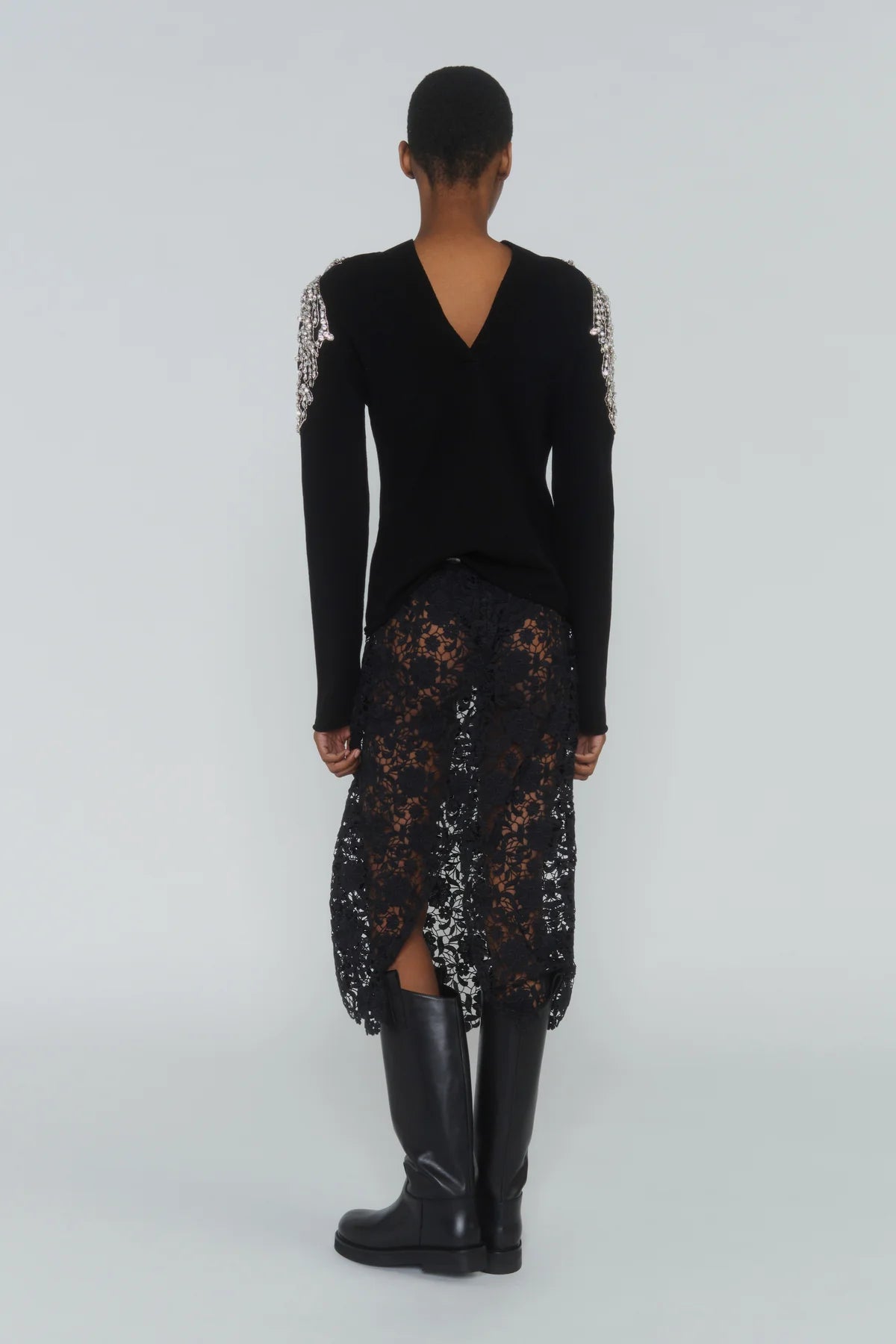 Maglia in lana nera con spalline di strass - YES SHOPMaglieCIRCUS HOTELH6WI08-IT 34