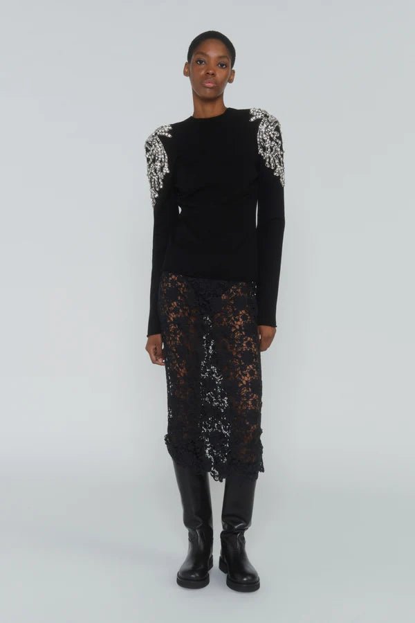 Maglia in lana nera con spalline di strass - YES SHOPMaglieCIRCUS HOTELH6WI08-IT 34