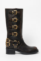 Stivale Biker Windsor marrone spazzolato con fibbie oro - YES SHOPStivaliGISEL MOIRE'WINDSOR-IT 36