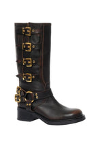 Stivale Biker Windsor marrone spazzolato con fibbie oro - YES SHOPStivaliGISEL MOIRE'WINDSOR-IT 36