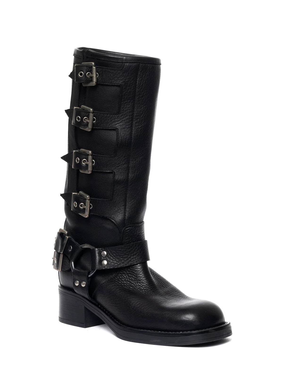 Stivale Biker Windsor nero con fibbie argento - YES SHOPStivaliGISEL MOIRE'WINDSOR-IT 36