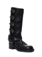 Stivale Biker Windsor nero con fibbie argento - YES SHOPStivaliGISEL MOIRE'WINDSOR-IT 36