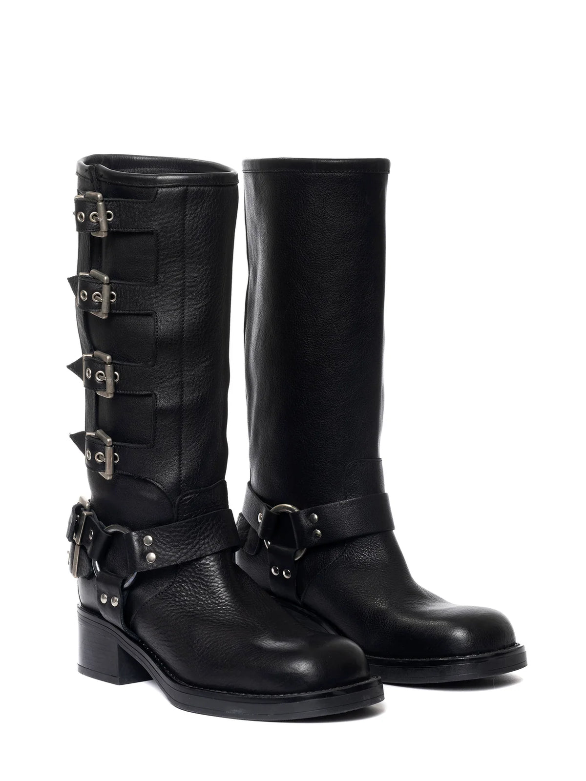 Stivale Biker Windsor nero con fibbie argento - YES SHOPStivaliGISEL MOIRE'WINDSOR-IT 36