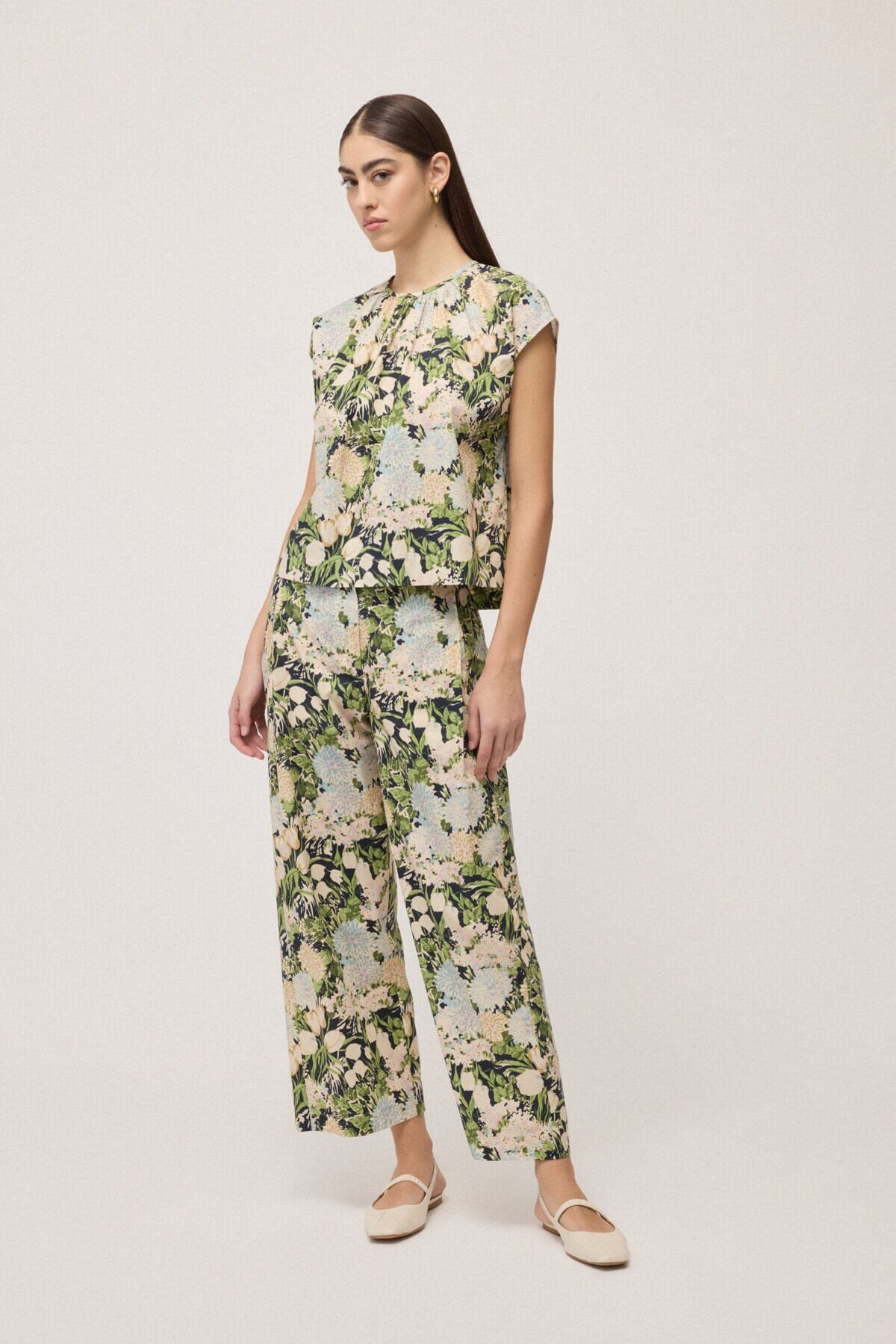 Pantalone ampio con stampa floreale verde - YES SHOPPantaloniOTTOD'AMEDP0041-IT 347265549676771
