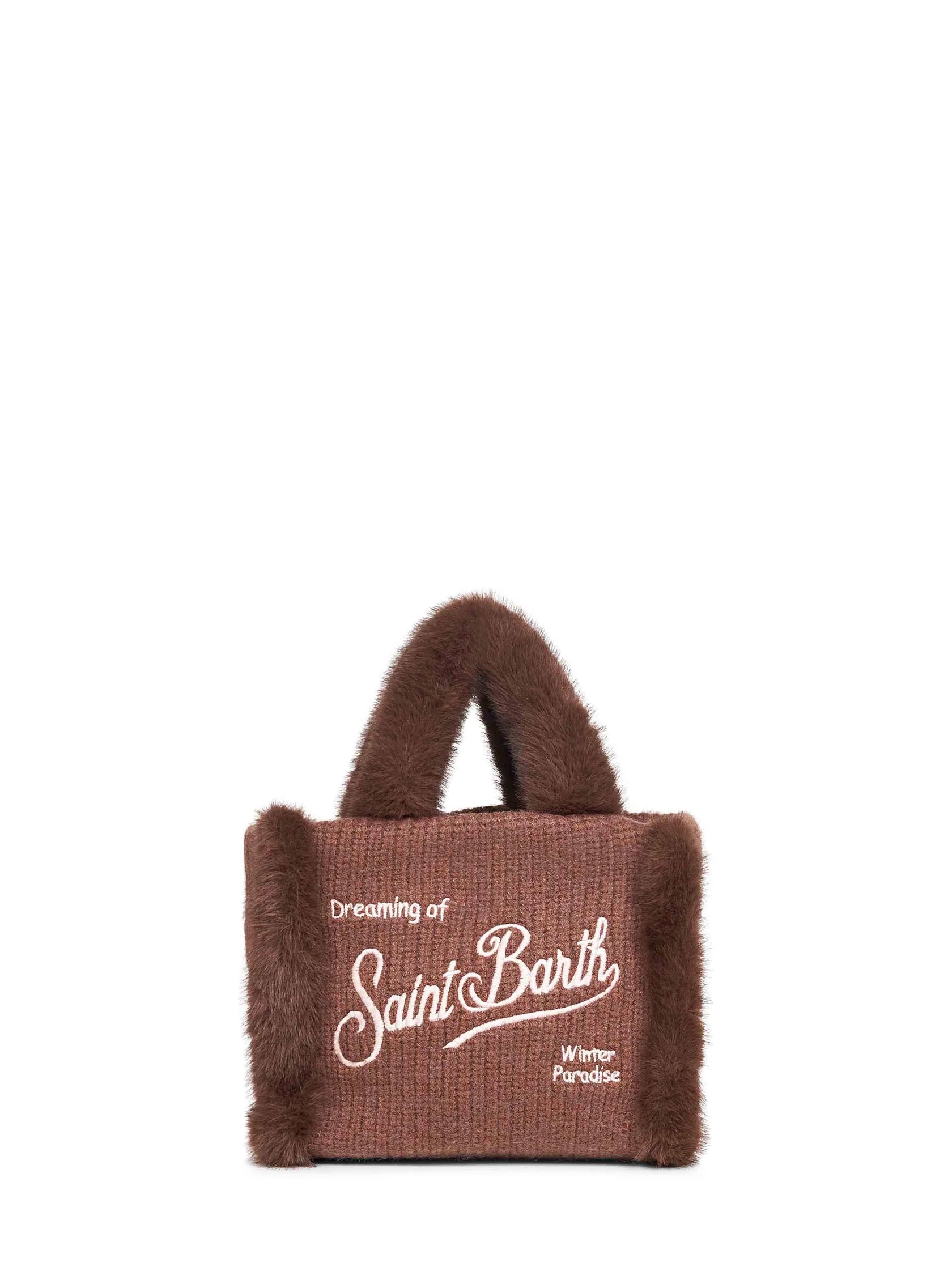 Borsa a Mano Vanity Mini Shearling Rib in Misto Lana Trecce Marrone