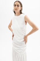 Abito lungo bianco con drappeggio a portafoglio e gonna ampia - YES SHOPAbitiACTUALEEAB004120-IT 34