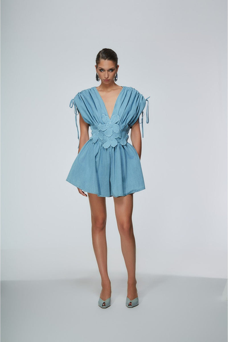 Abito Cadimare in denim con fiori rialzati